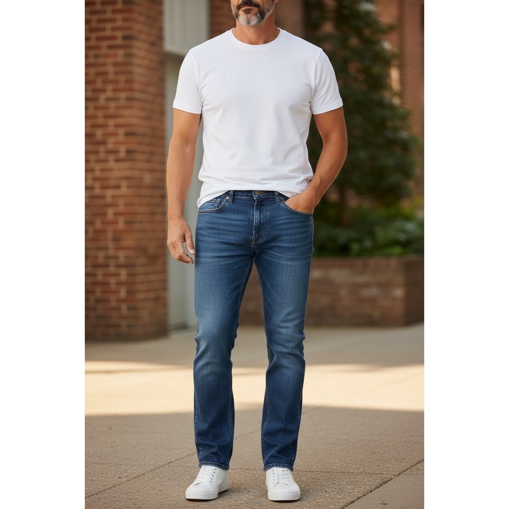 Men's Medium Wash Straight Fit Denim‎ Jeans Size 34x30